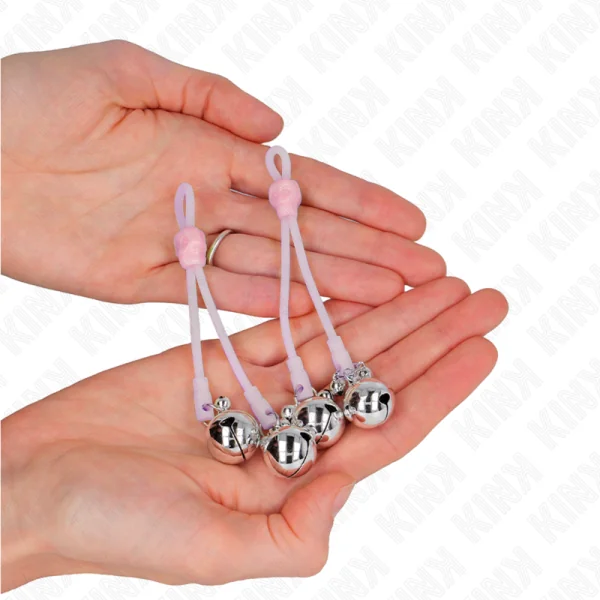 Leuchtende Totenkopf-Nippelklammern mit Ringglöckchen Verstellbar Rosa/Silber von Kink Nipple Grip kaufen | Fesselliebe