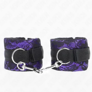 Kurze Handgelenksfesseln aus Samtspitze und Nylonbindung Lila/Schwarz 23 X 6,5 cm von Kink Wrist Restraint kaufen | Fesselliebe