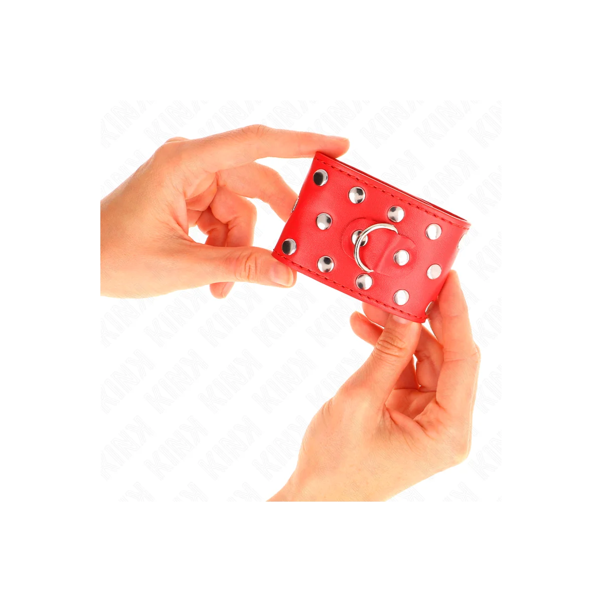 Handgelenkfesseln mit Druckverschluss Voller Nieten Rot Verstellbar 19-24 cm X 5,5 cm von Kink Wrist Restraint kaufen | Fesselliebe