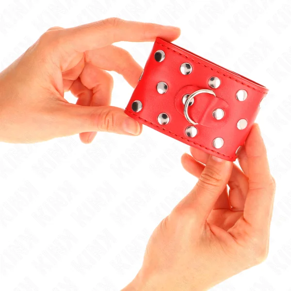 Handgelenkfesseln mit Druckverschluss Voller Nieten Rot Verstellbar 19-24 cm X 5,5 cm von Kink Wrist Restraint kaufen | Fesselliebe