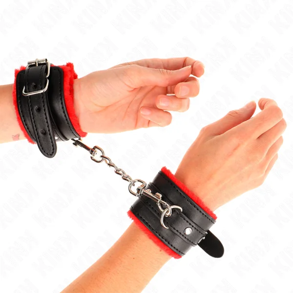 Premium Handgelenkfesseln Rot mit Schwarzem Gürtel Verstellbar 17-29 cm X 6 cm von Kink Wrist Restraint kaufen | Fesselliebe
