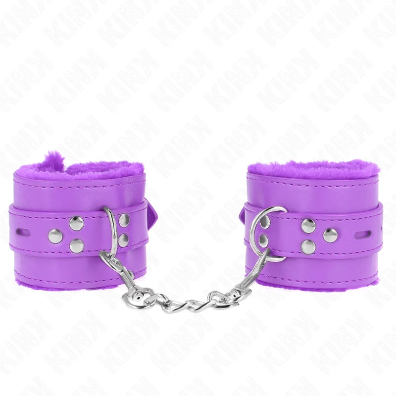 Handgelenkfesseln mit Quadratischen Löchern, Lila und Lila Gürtel, Verstellbar 17-29 cm X 6 cm von Kink Wrist Restraint kaufen | Fesselliebe