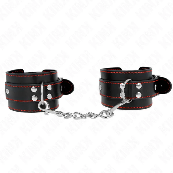 Handgelenkfesseln Schwarz mit Rotem Futter Verstellbar 20-28 cm X 5,5 cm von Kink Wrist Restraint kaufen | Fesselliebe