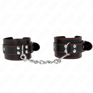 Handgelenkfesseln Schwarz mit Rotem Futter Verstellbar 20-28 cm X 5,5 cm von Kink Wrist Restraint kaufen | Fesselliebe