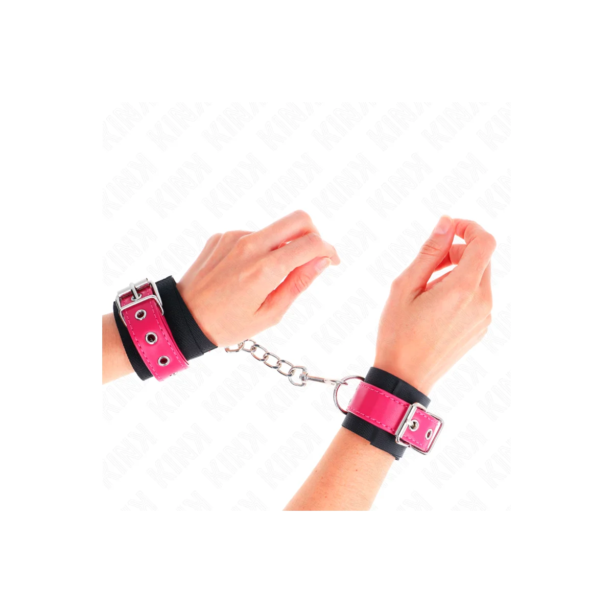 Nylon Handgelenkfesseln Schwarz mit Kunstledergürtel Himbeerrosa Verstellbar 19-29 cm X 5,1 cm von Kink Wrist Restraint kaufen | Fesselliebe