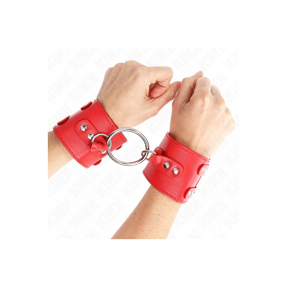 Handgelenkfesseln mit Ring und Nieten Verstellbar Rot 17-22 cm X 6,5 cm von Kink Wrist Restraint kaufen | Fesselliebe