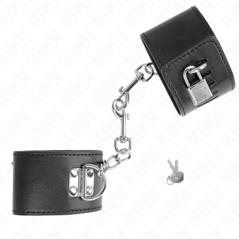 Handgelenkfesseln mit Vorhängeschloss Verschluss Schwarz Verstellbar 16-23 cm X 5,5 cm von Kink Wrist Restraint kaufen | Fesselliebe 2