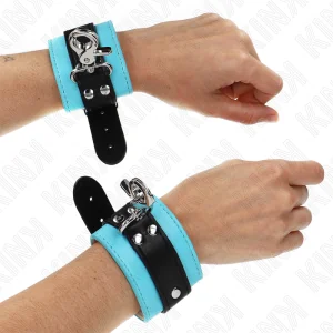 Premium Abschließbare Handgelenkfesseln Schwarz/Blau Verstellbar 21-28 cm X 5,5 cm von Kink Wrist Restraint kaufen | Fesselliebe