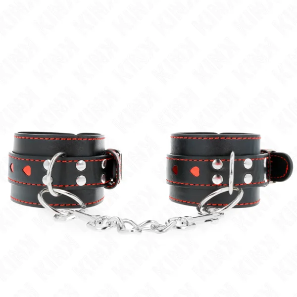 Schwarze Handgelenkfesseln mit Roter Herzeinlage, Verstellbar 21-28 cm X 5,5 cm von Kink Wrist Restraint kaufen | Fesselliebe