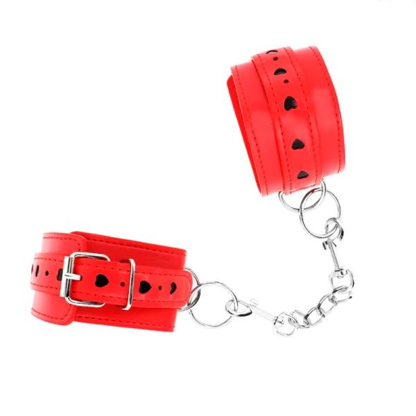 Rote Handgelenksfesseln mit Schwarzer Herzeinlage, Verstellbar 21-28 cm X 5,5 cm von Kink Wrist Restraint kaufen | Fesselliebe