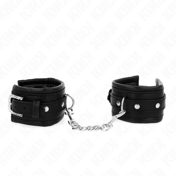 Handgelenkfesseln mit Strass-Schnalle, Schwarz, Verstellbar 25-32 cm X 5,5 cm von Kink Wrist Restraint kaufen | Fesselliebe