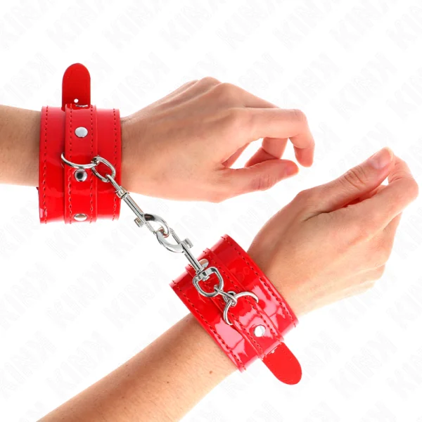 Glänzende Handmanschetten Rot Verstellbar 23-33 cm von Kink Wrist Restraint kaufen | Fesselliebe