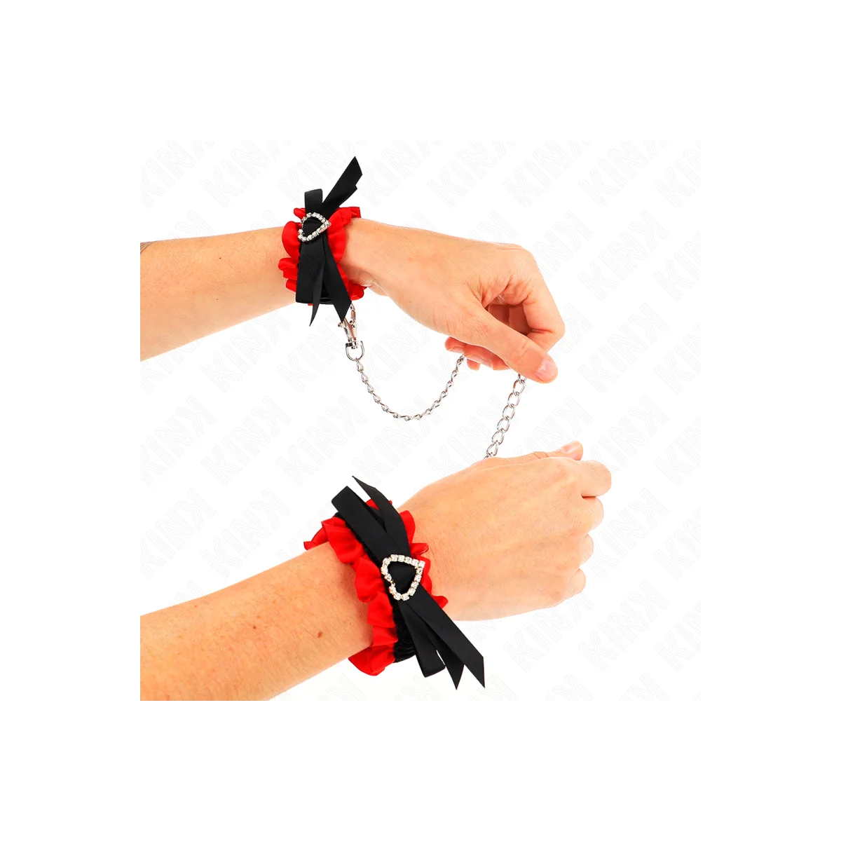Elastische Handgelenksfesseln aus Spitze mit Roten Herzdetails, Verstellbar 22-35 cm von Kink Wrist Restraint kaufen | Fesselliebe