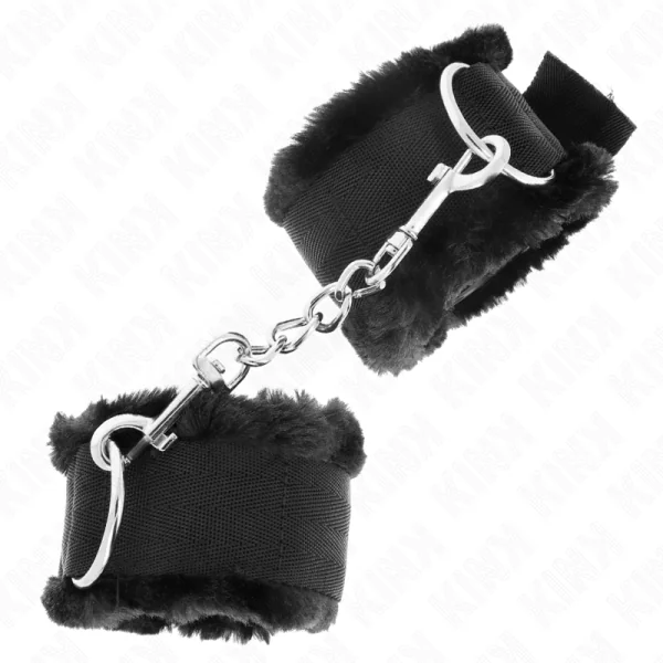 Pelzgefütterte Handgelenkfesseln Schwarz Verstellbar 17-31 cm X 7 cm von Kink Wrist Restraint kaufen | Fesselliebe