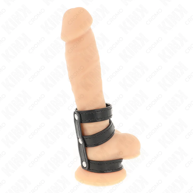 DREIFACH LEDER PENISRING MIT DRUCKVERSCHLUSS VON KINK RING POWER
