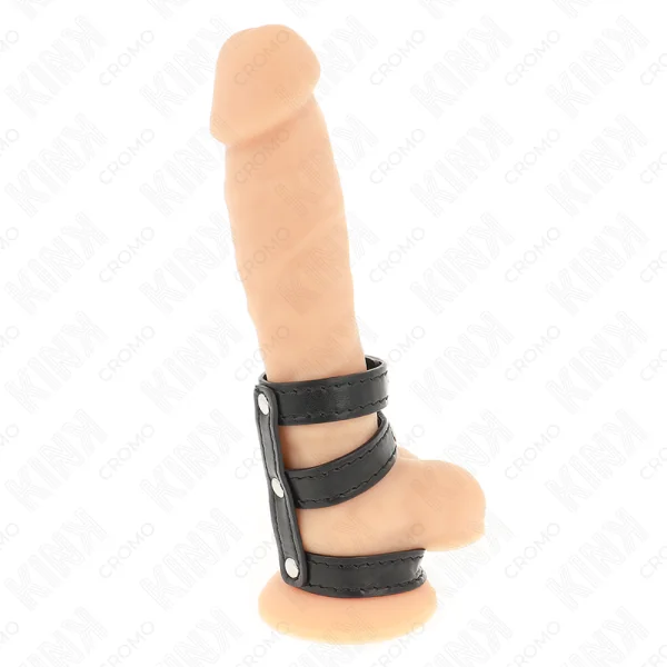 DREIFACH LEDER PENISRING MIT DRUCKVERSCHLUSS VON KINK RING POWER