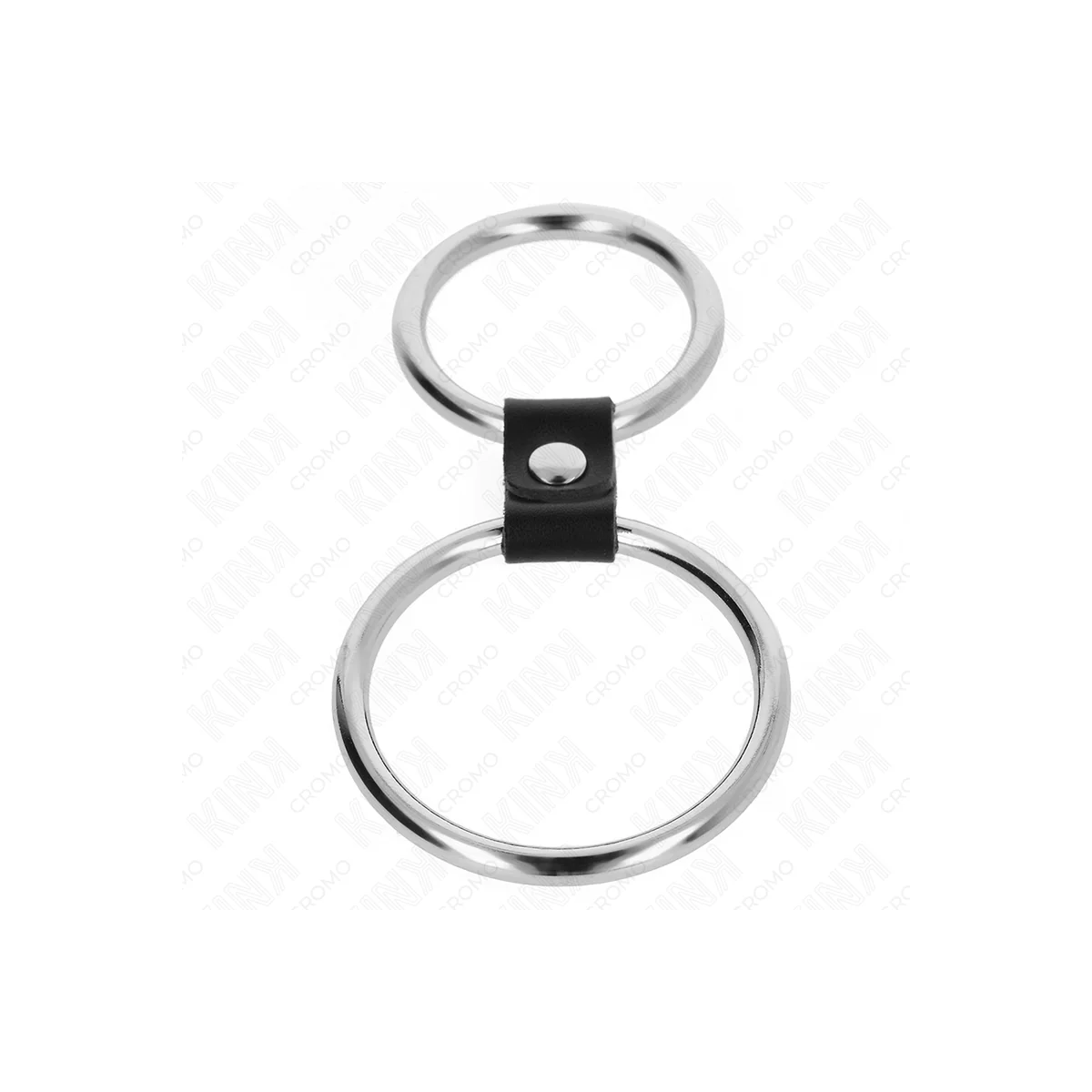 DOPPELTER PENISRING AUS METALL 3,7 CM BIS 5 CM VERBUNDEN DURCH LEDERBAND MODELL 1 VON KINK RING POWER