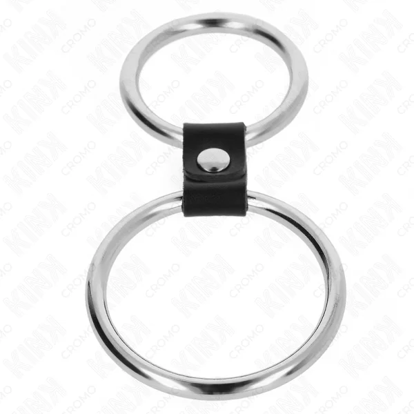 DOPPELTER PENISRING AUS METALL 3,7 CM BIS 5 CM VERBUNDEN DURCH LEDERBAND MODELL 1 VON KINK RING POWER