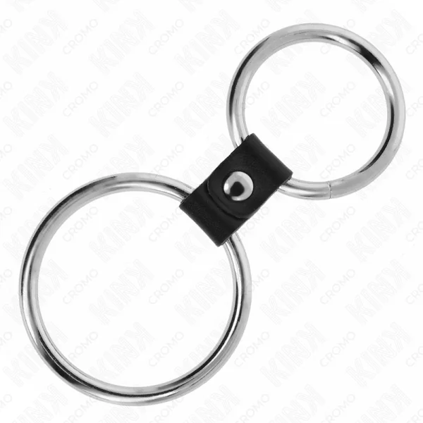 DOPPELTER PENISRING AUS METALL 3,7 CM BIS 5 CM VERBUNDEN DURCH LEDERBAND MODELL 1 VON KINK RING POWER