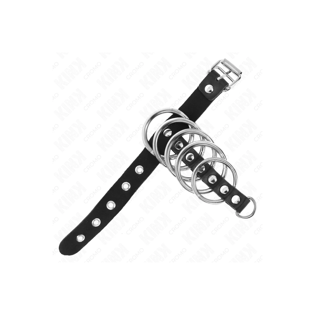 PENISRING AUS LEDER MIT VERSCHLUSSBAND 21 X 2 CM UND 5 METALLRINGEN VON 3 CM BIS 4 CM VON KINK RING POWER