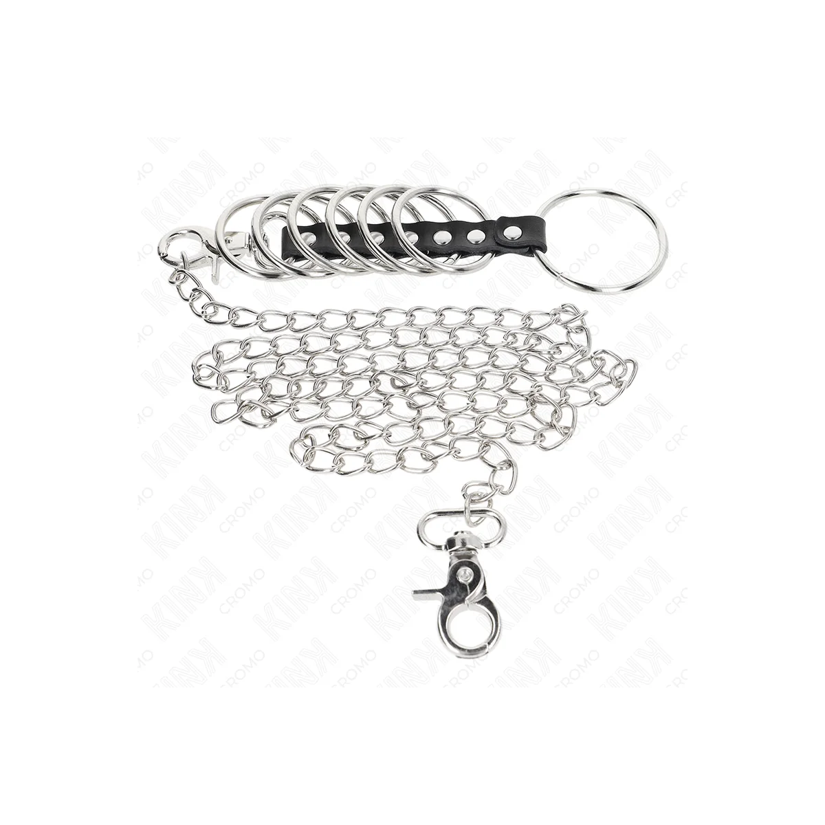 7 PENISRINGE AUS METALL 3,8 CM BIS 5 CM VERBUNDEN MIT LEDER UND METALLKETTE 100 CM VON KINK RING POWER