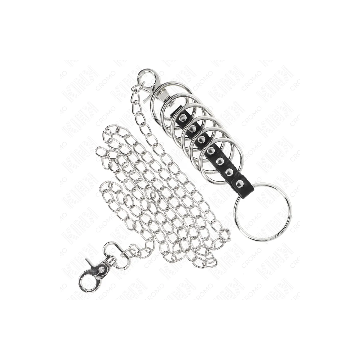 7 PENISRINGE AUS METALL 3,8 CM BIS 5 CM VERBUNDEN MIT LEDER UND METALLKETTE 100 CM VON KINK RING POWER