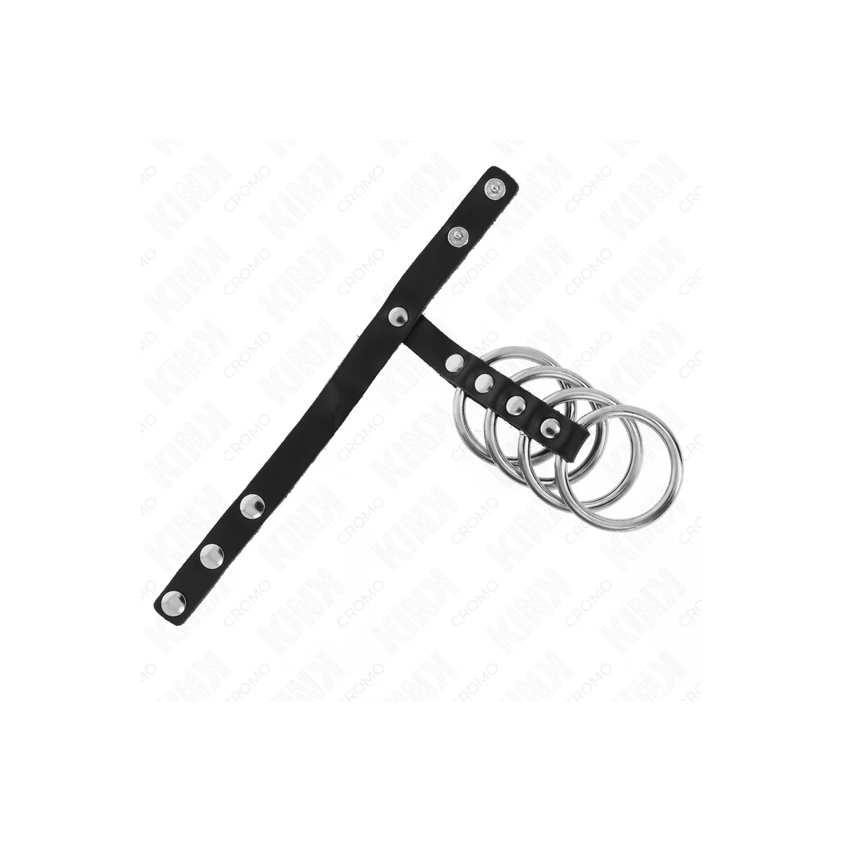 4 METALL PENISRINGE 3,8 CM VERBUNDEN MIT LEDERBAND 22 X 1,5 CM UND DRUCKVERSCHLUSS VON KINK RING POWER