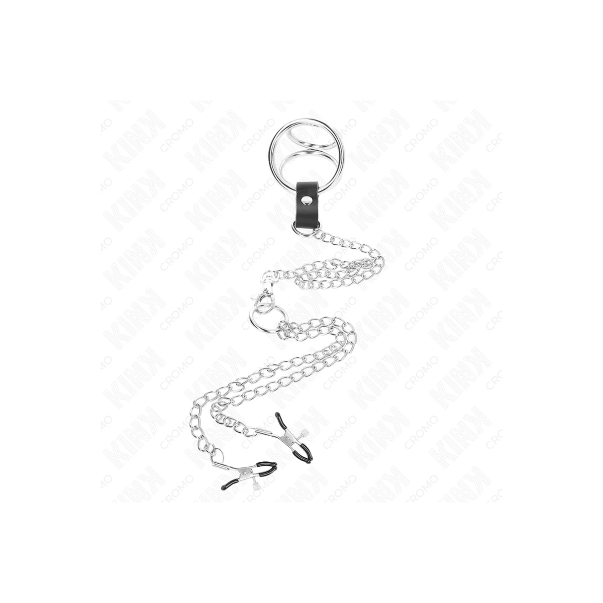 Dreifach Chrom Metall Penisring 3 cm Bis 4,5 cm mit 26 cm Metallkette und Brustklammern von Kink Ring Power kaufen | Fesselliebe