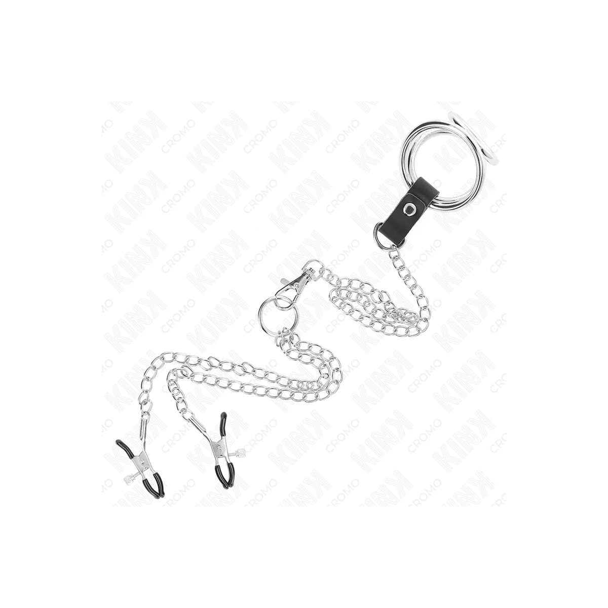 Dreifach Chrom Metall Penisring 3 cm Bis 4,5 cm mit 26 cm Metallkette und Brustklammern von Kink Ring Power kaufen | Fesselliebe