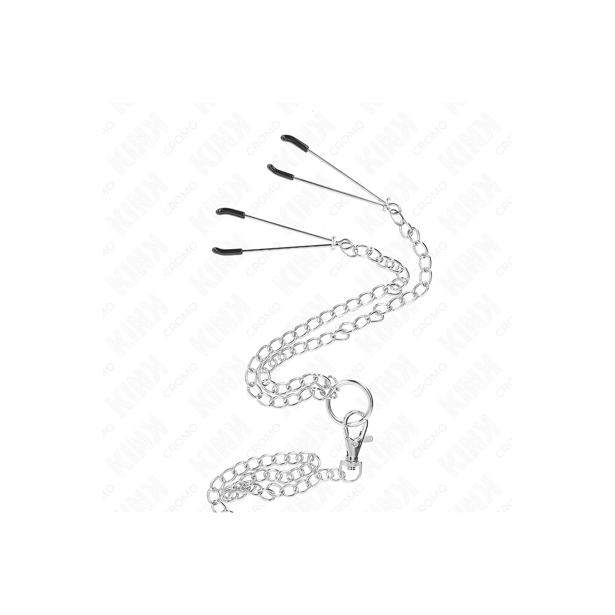 Dreifach Chrom Metall Penisring 3,8 cm Bis 5 cm mit 26 cm Metallkette und Nippelklemmen Modell 2 von Kink Ring Power kaufen | Fesselliebe
