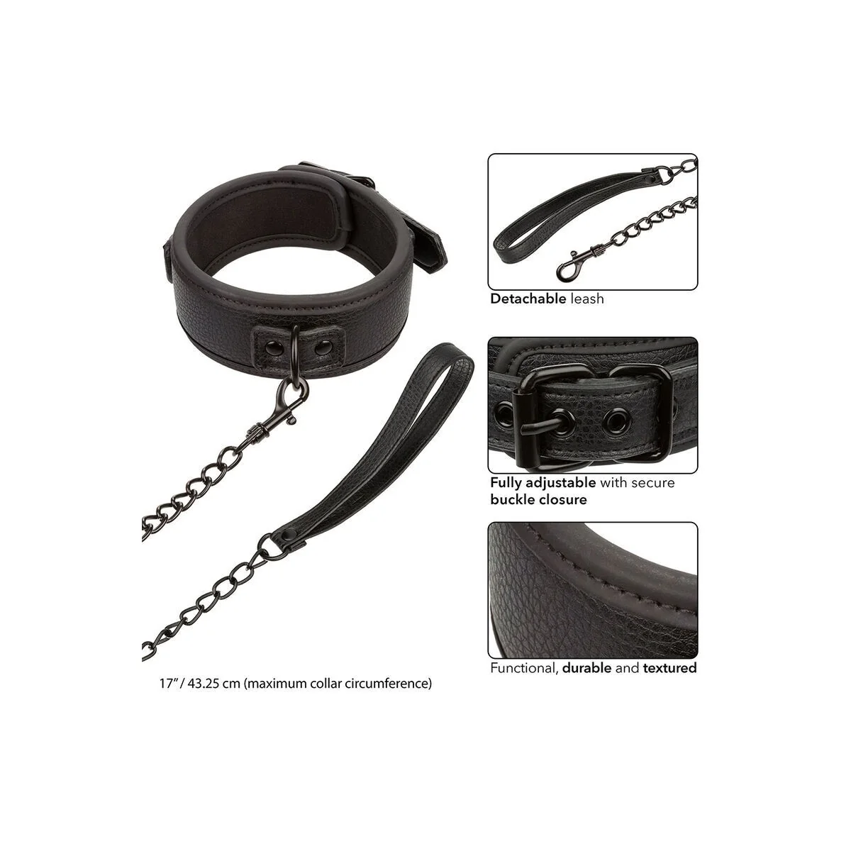 Nocturnal Halsband & Leine Leder Verstellbar Schwarz von Calexotics kaufen | Fesselliebe