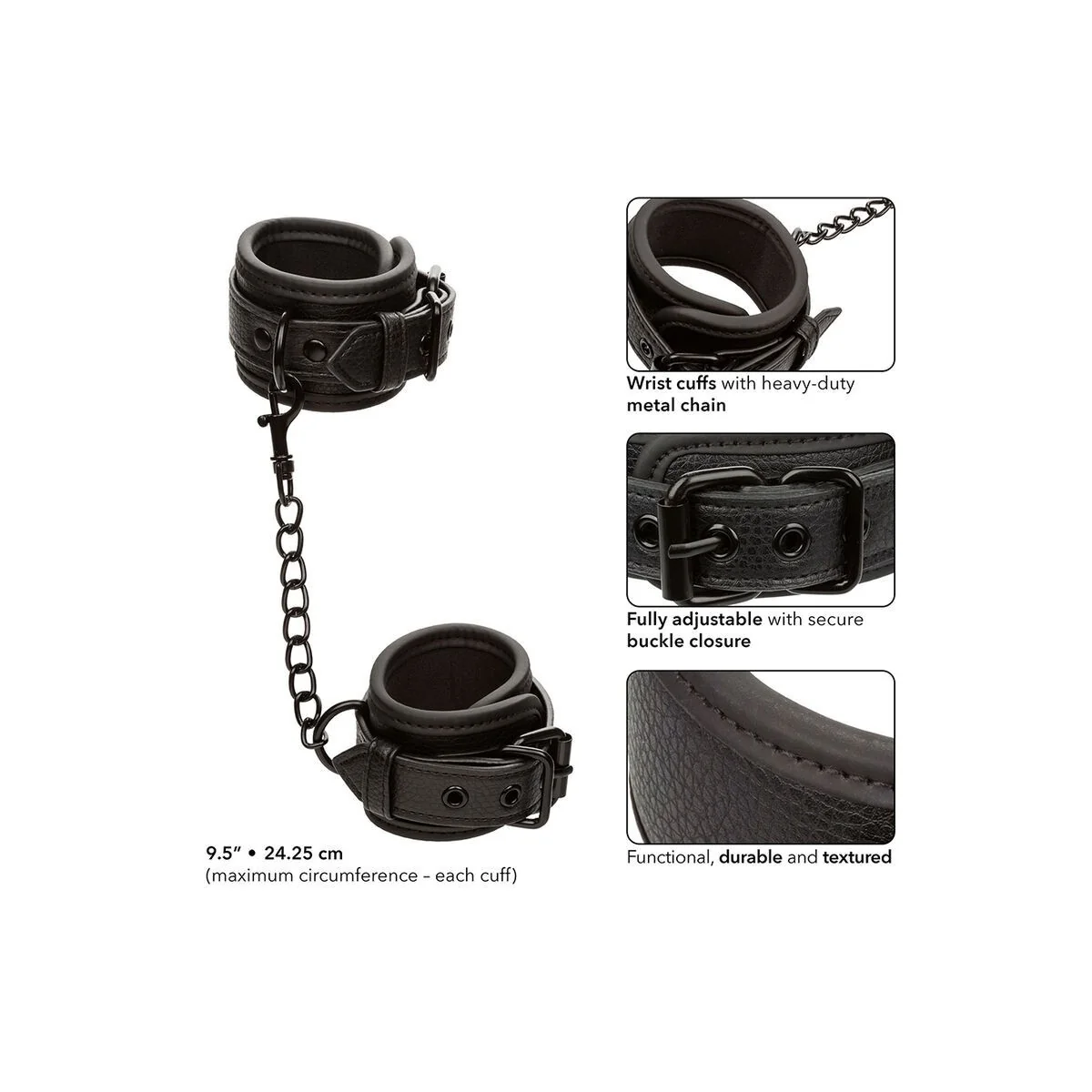 Nocturnal Leder Handgelenk Manschetten Verstellbar Schwarz von Calexotics kaufen | Fesselliebe