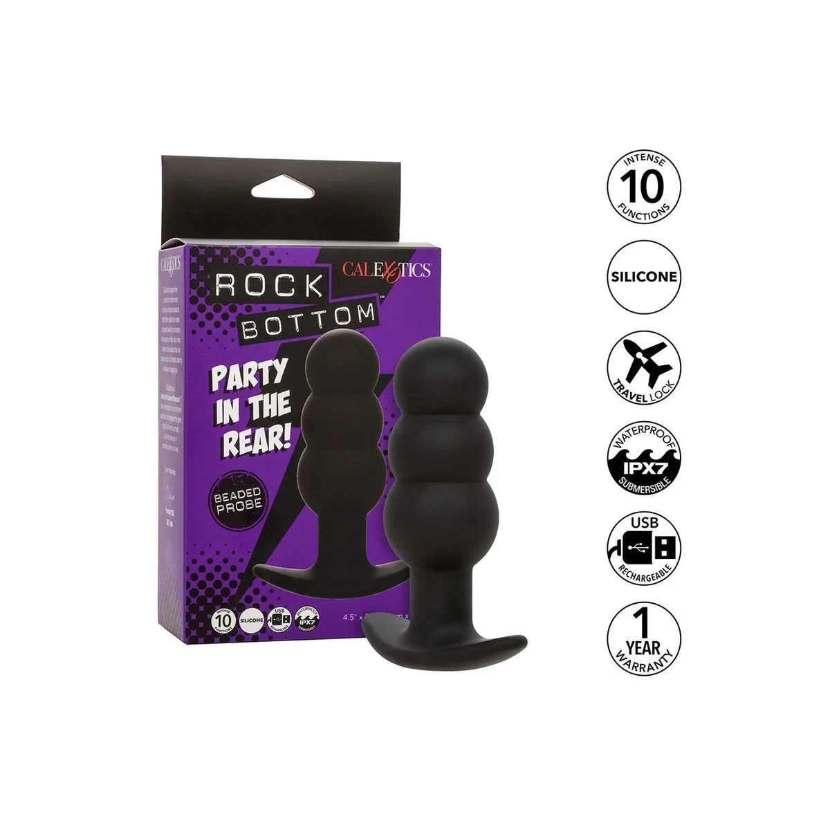 Rock Bottom Anal Plug mit Perlen 10 Vibrationen Silikon Schwarz von Calexotics kaufen | Fesselliebe