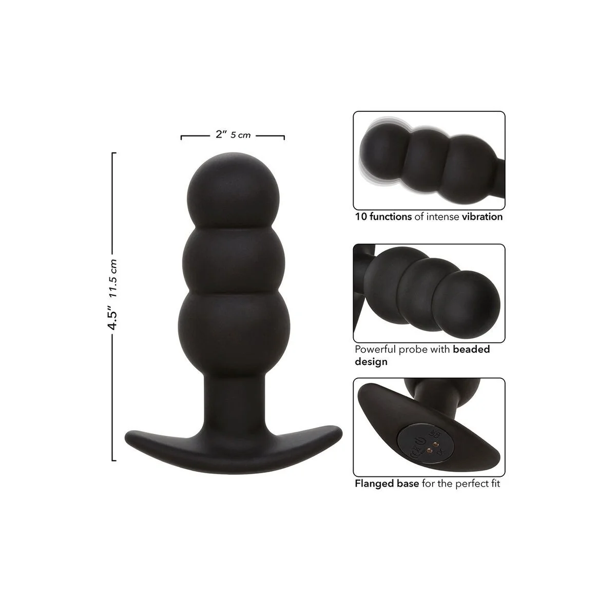 Rock Bottom Anal Plug mit Perlen 10 Vibrationen Silikon Schwarz von Calexotics kaufen | Fesselliebe