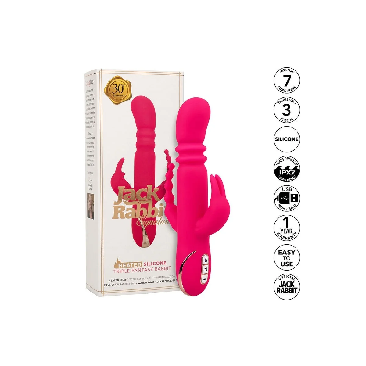 Jack Fantasy Dreifach Beheizter Vibrator Rabbit Rosa von Calexotics kaufen | Fesselliebe