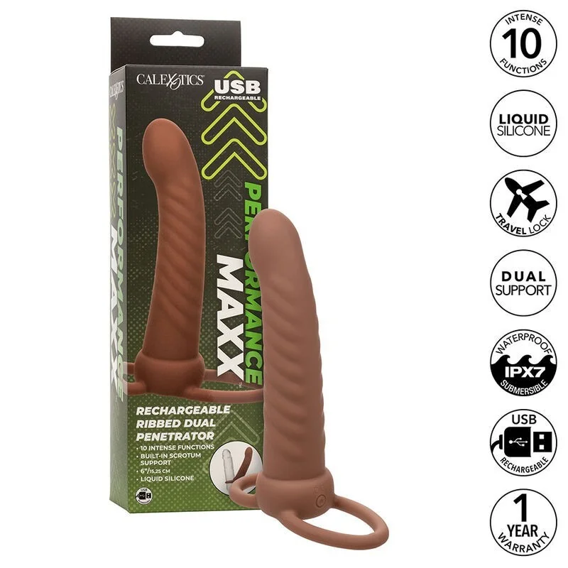 Maxx Ribbed Dual Penetrator 10 Vibrationen Braun von Calexotics kaufen | Fesselliebe