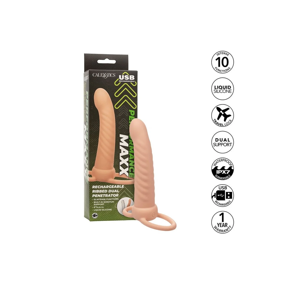 Maxx Ribbed Dual Penetrator 10 Vibrationen Fleisch von Calexotics kaufen | Fesselliebe