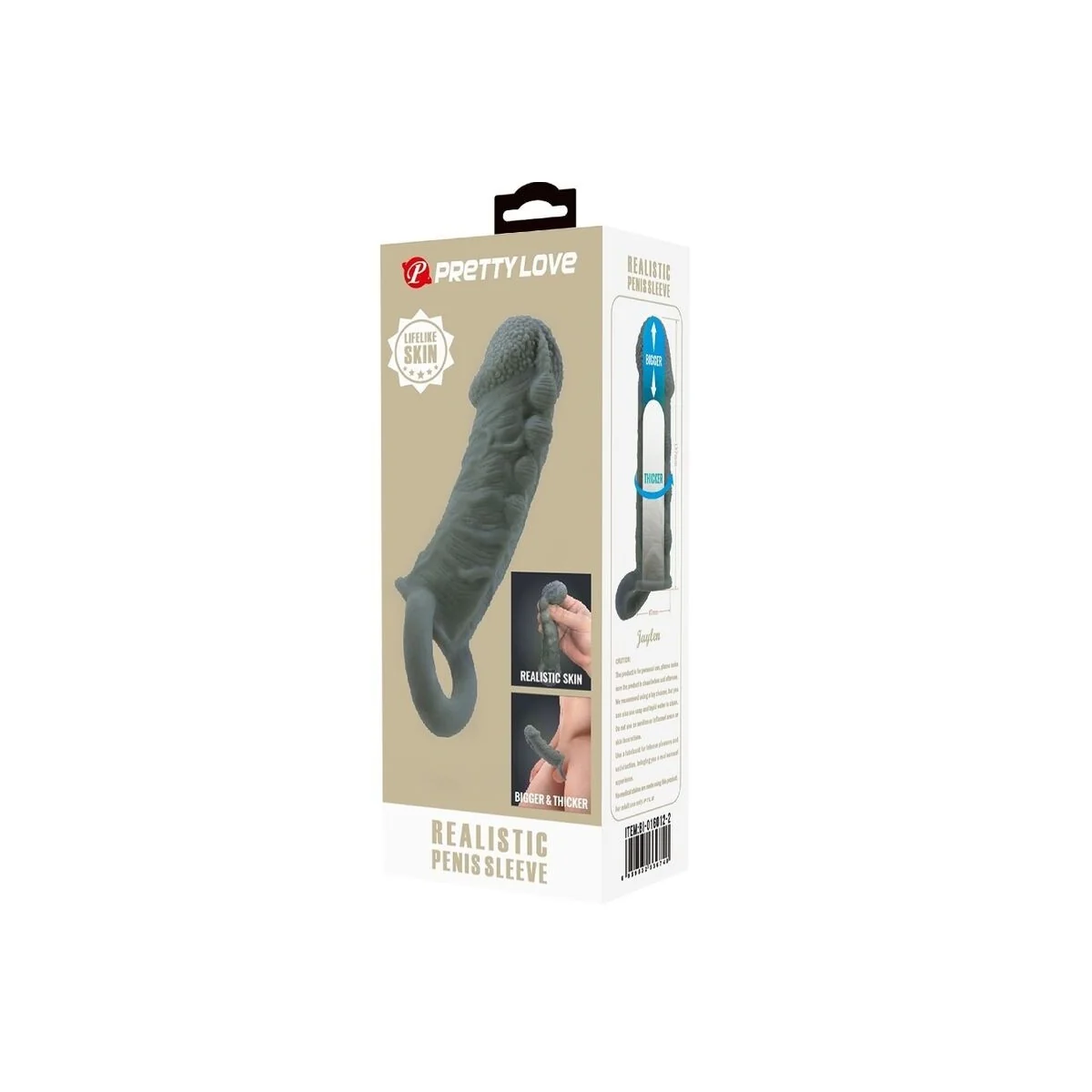 Realistischer Penisvergrösserer und Verzögerungshülse Grau von Pretty Love kaufen | Fesselliebe
