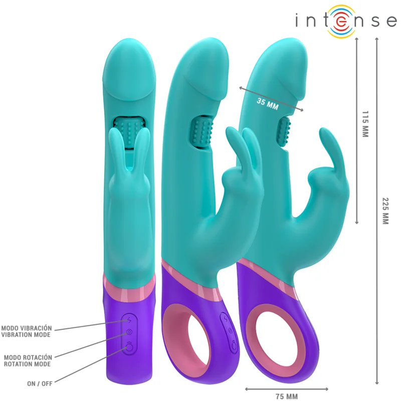 Monica Rabbit Vibrator mit Rotierendem G-Spot-Stimulator Blau von Intense Fun kaufen | Fesselliebe 2