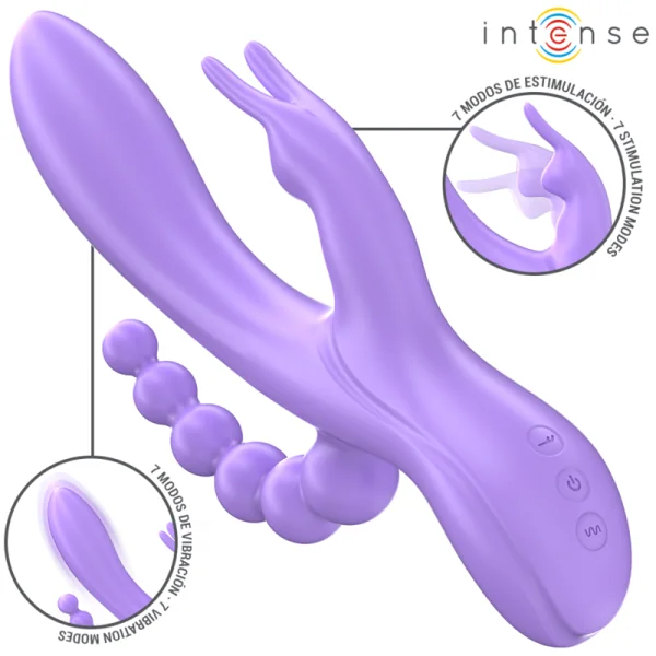 Miko Dreifach-Vibrator Rabbit & Stimulator & Anal 7 Vibrationen Lila von Intense Fun kaufen | Fesselliebe