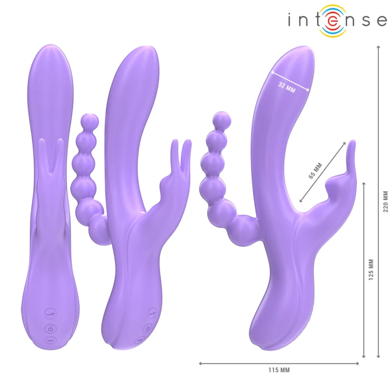 Miko Dreifach-Vibrator Rabbit & Stimulator & Anal 7 Vibrationen Lila von Intense Fun kaufen | Fesselliebe 2