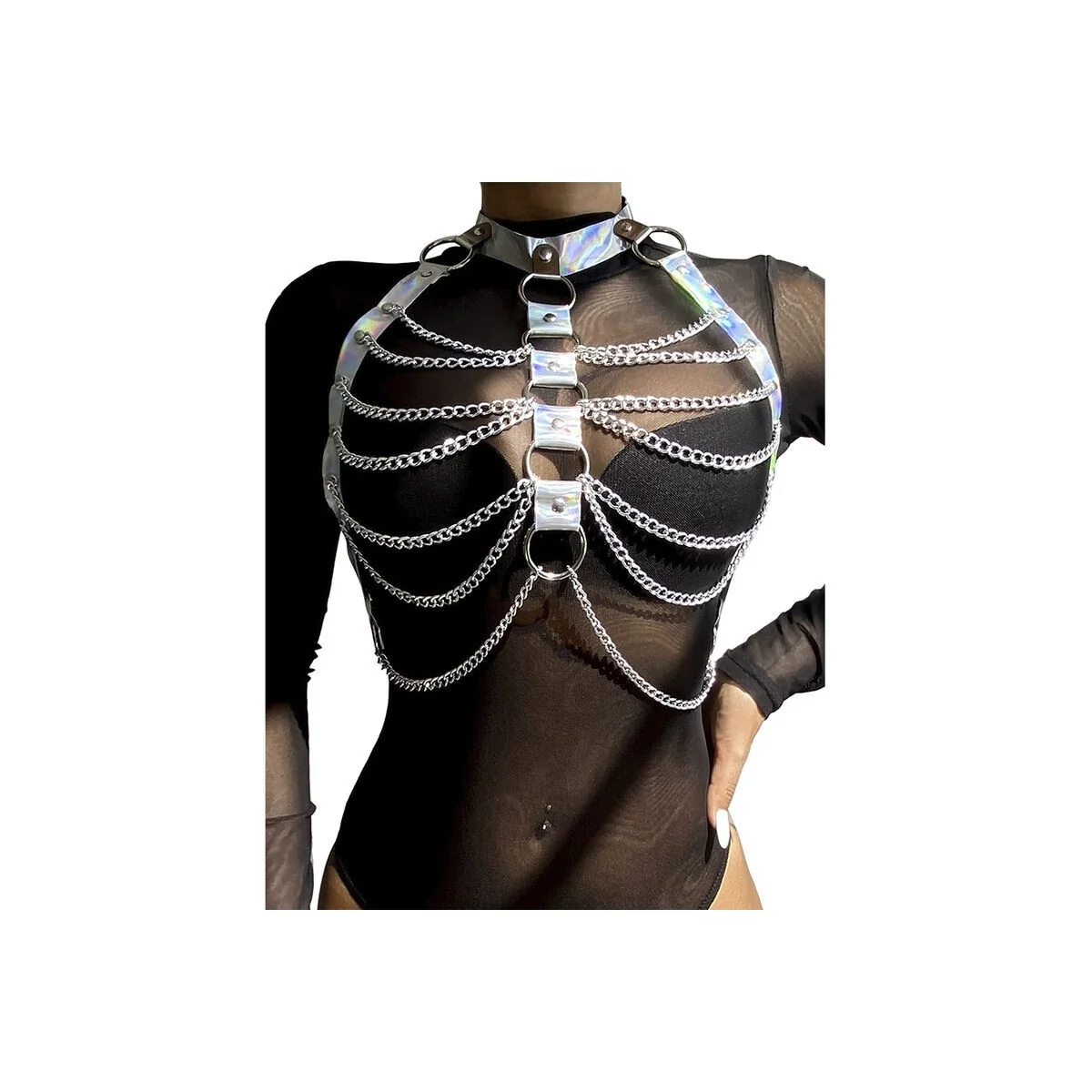 953737 Brustgurt mit Ringen und Ketten Silber One Size (S-L) von Subblime Fetish kaufen | Fesselliebe