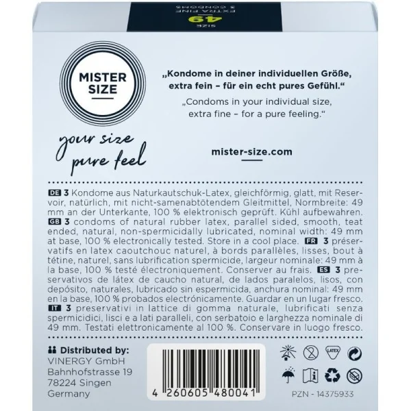 Kondome Größe S 49 Mm (3 Stück) von Mister Size kaufen | Fesselliebe