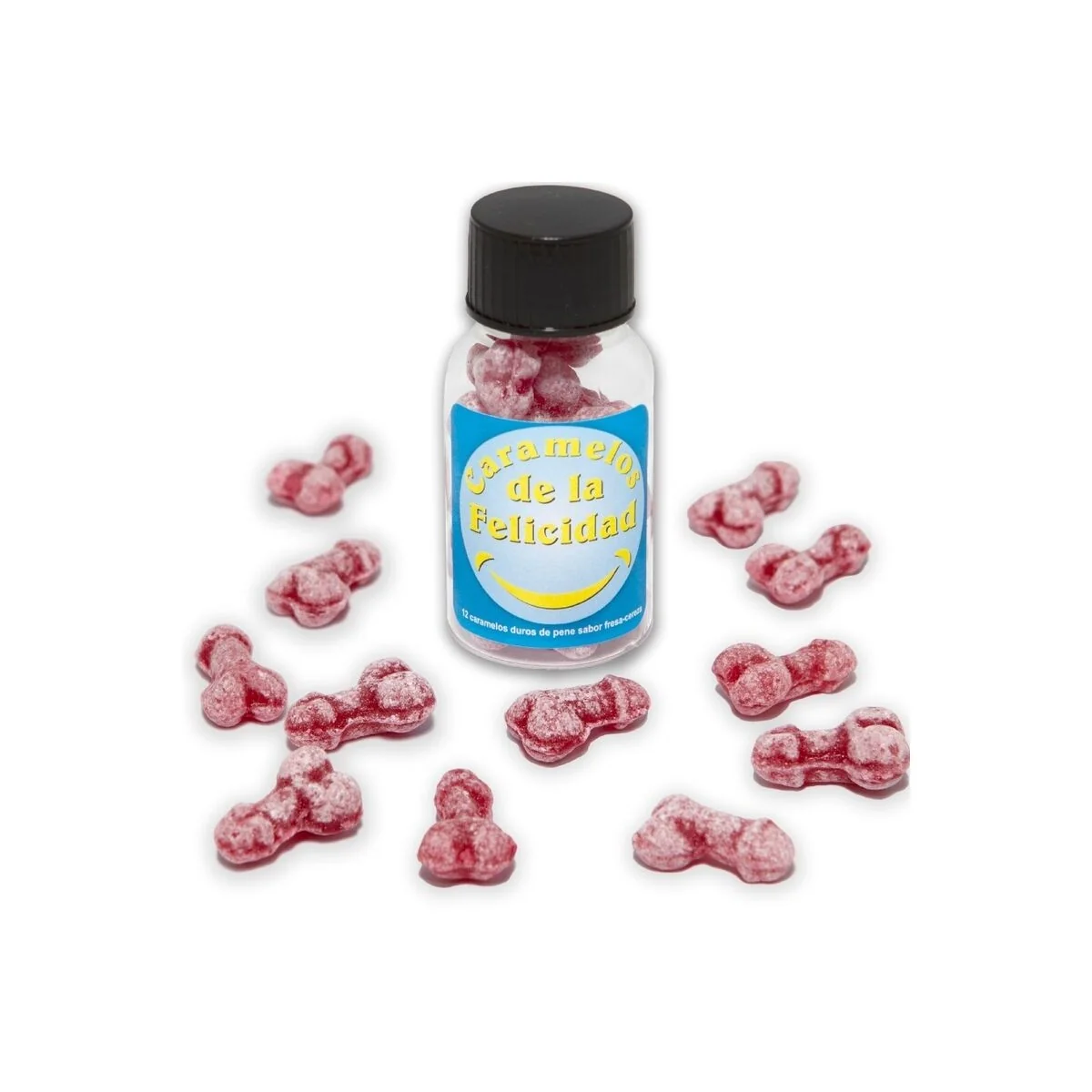 Glas mit 12 Erdbeer-/Kirsch-Bonbons in Penisform von Diablo Picante kaufen | Fesselliebe