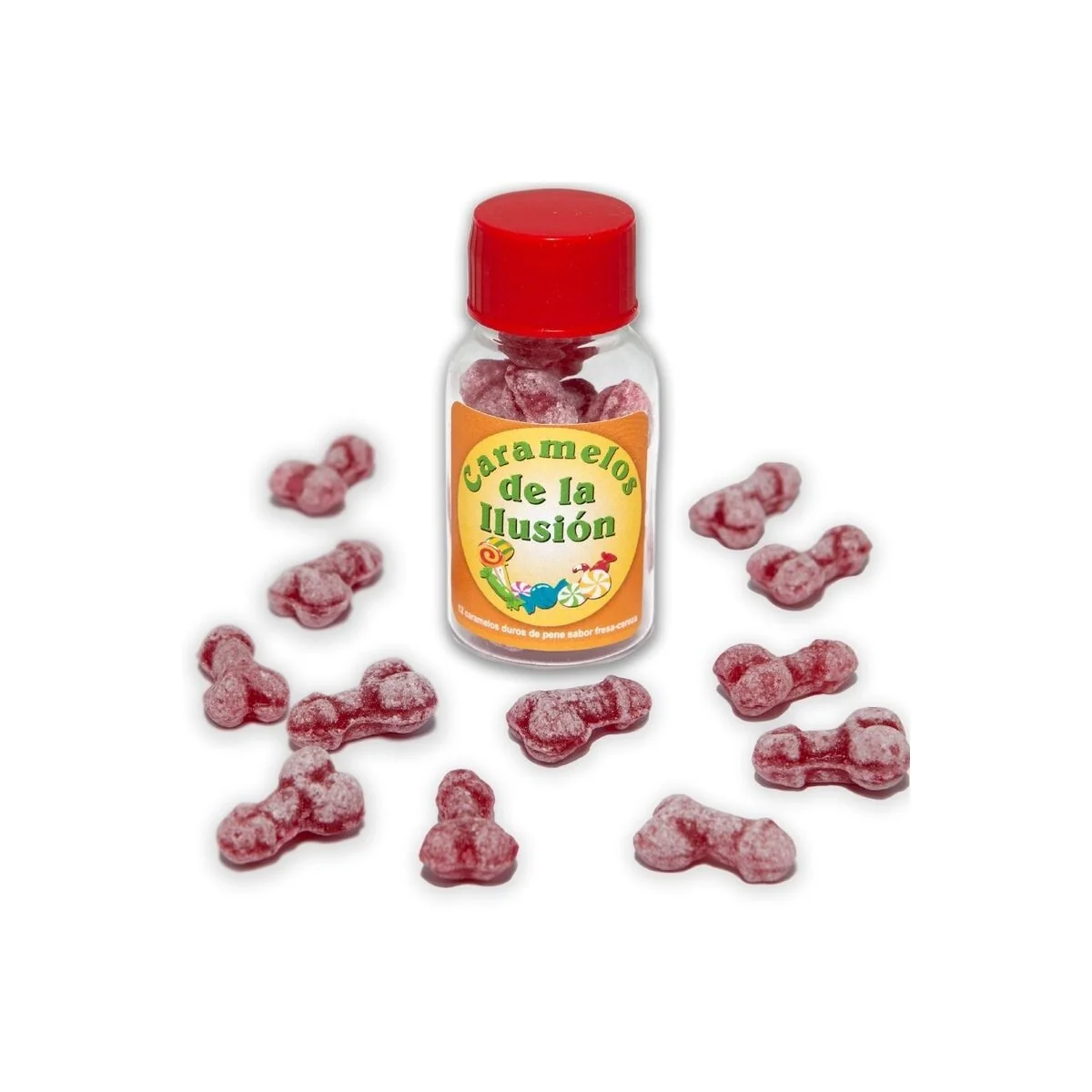 12 Penisförmige Illusionsbonbons Erdbeere/Kirsche von Diablo Picante kaufen | Fesselliebe