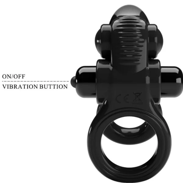 Passionate Ring Doppelter Vibrationsring + Klitoris-Stimulator Schwarz von Pretty Love kaufen | Fesselliebe
