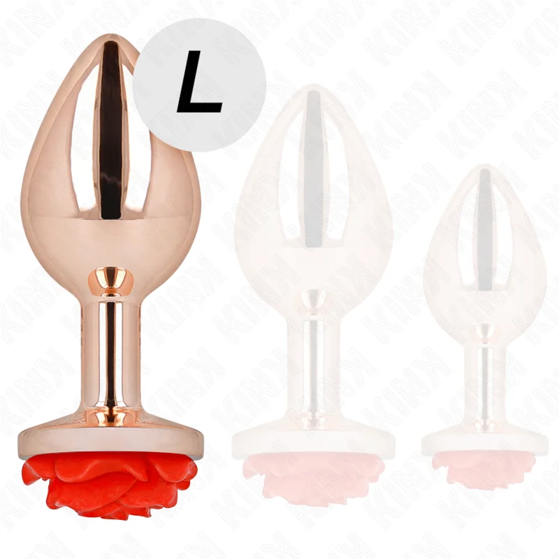 Rosa Goldener Analstecker mit Roter Rose L von Kink Pleasure Plugs kaufen | Fesselliebe 2