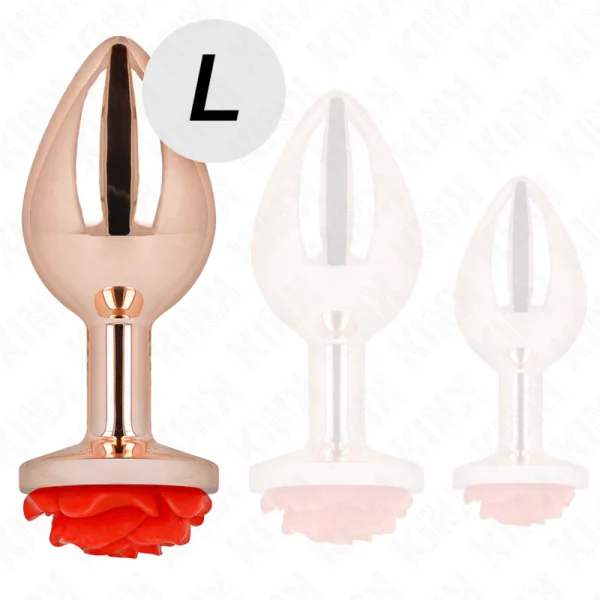 Rosa Goldener Analstecker mit Roter Rose L von Kink Pleasure Plugs kaufen | Fesselliebe