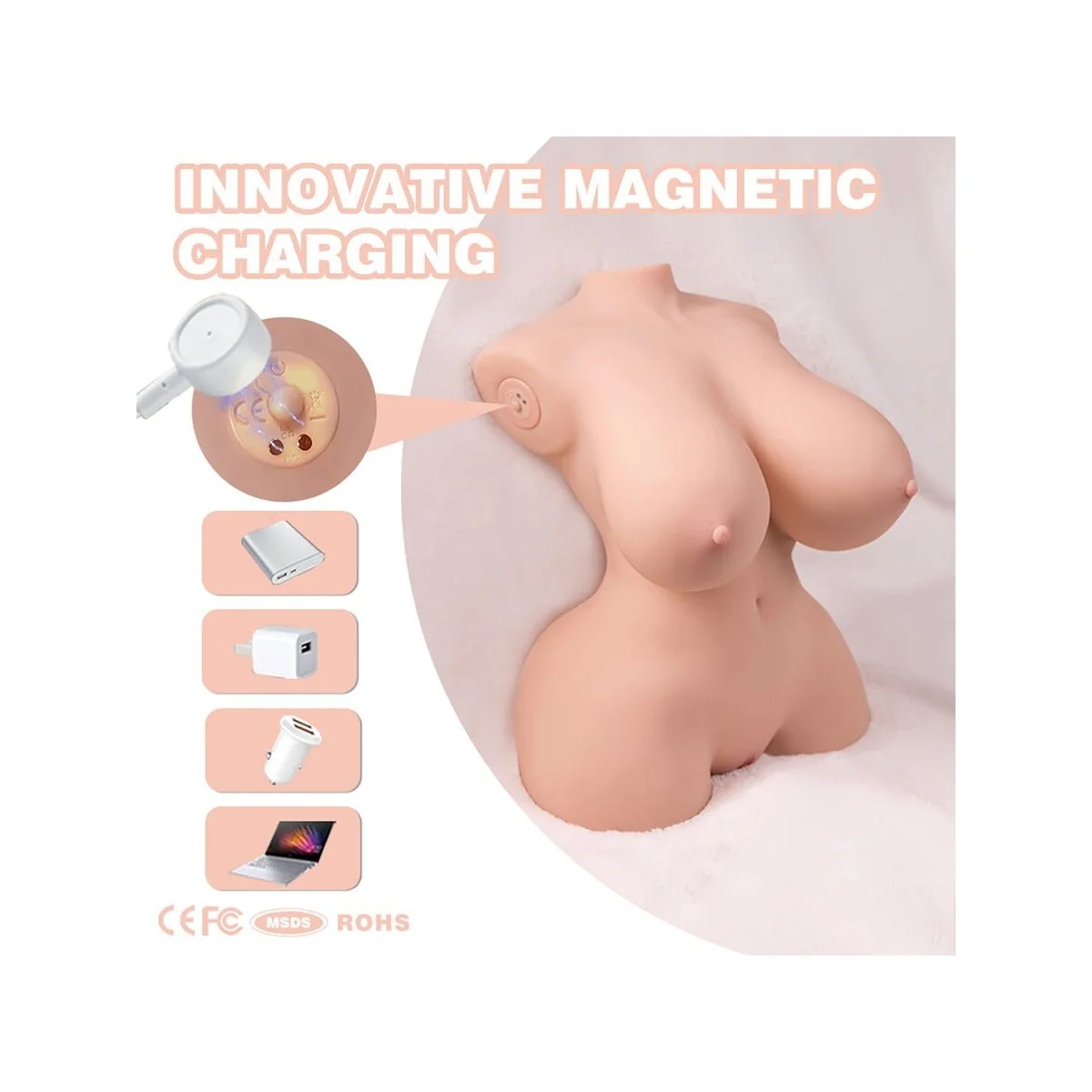 KLEINER, REALISTISCHER TORSO MIT WEIBLICHER VIBRATION, 40 CM VON XISE