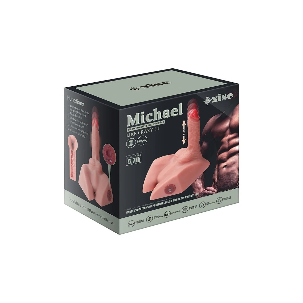 MICHAEL REALISTISCHER DILDO UND ANUSMASTURBATOR MIT STOSSFUNKTION, 15 CM VON XISE